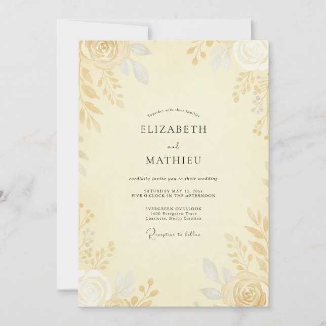 Invitation Mariage Rose Dorée Beurre (Devant)