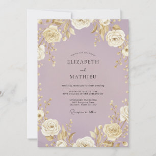 Invitation Mariage Rose Dorée Lilas