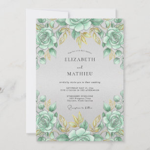 Invitation Mariage Rose Dorée Mousse de Mer