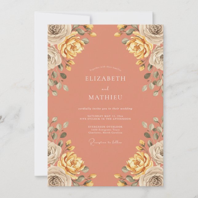 Invitation Mariage Rose Dorée Terracotta (Devant)
