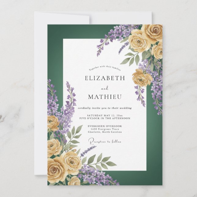Invitation Mariage Rose Dorée Verte Forêt (Devant)