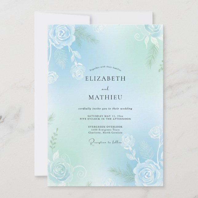 Invitation Mariage Rose Douce Aqua Menthe (Devant)