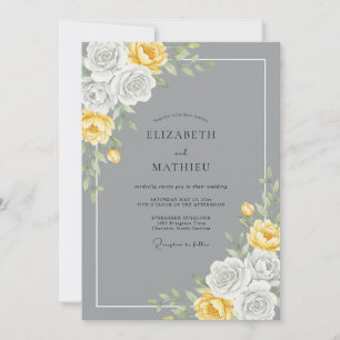 Invitation Mariage Rose Douce Jaune Gris
