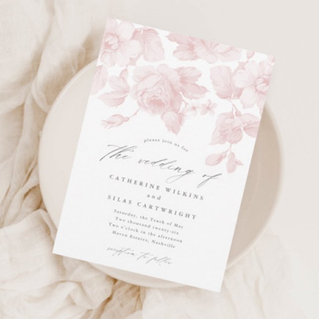 Invitation Mariage Rose Écriture Florale Élégante (Créateur téléchargé)