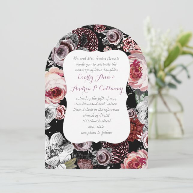 Invitation Mariage Rose Eggplant Dusty Purple & Pink Heritage (Debout devant)