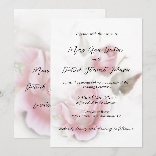 Invitation Mariage rose élégant et délicat (Devant / Derrière)