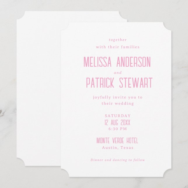 Invitation Mariage Rose Élégant Moderne Simple (Devant / Derrière)