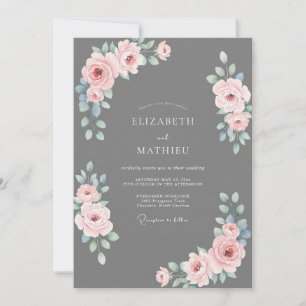 Invitation Mariage Rose Élégante Gris Ardoise