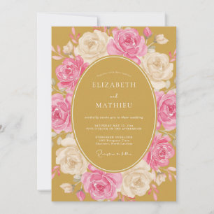 Invitation Mariage Rose Élégante Jaune de Moutarde