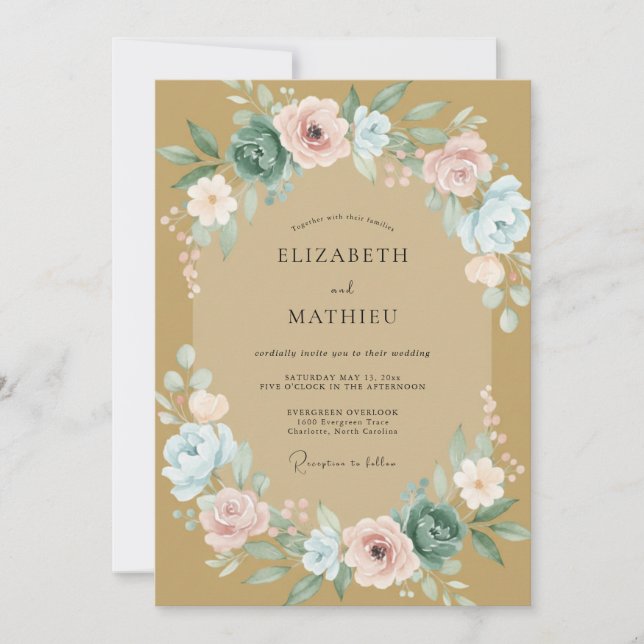 Invitation Mariage Rose Émue Vert Sauge (Devant)