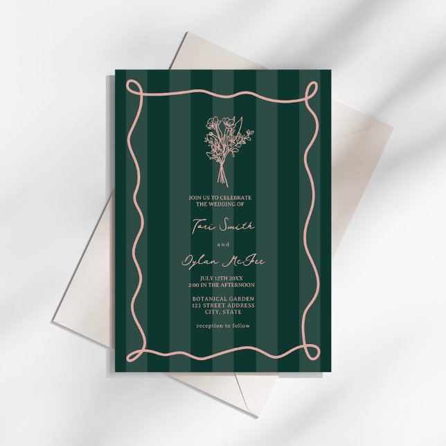 Invitation Mariage rose  en bande verte (Créateur téléchargé)