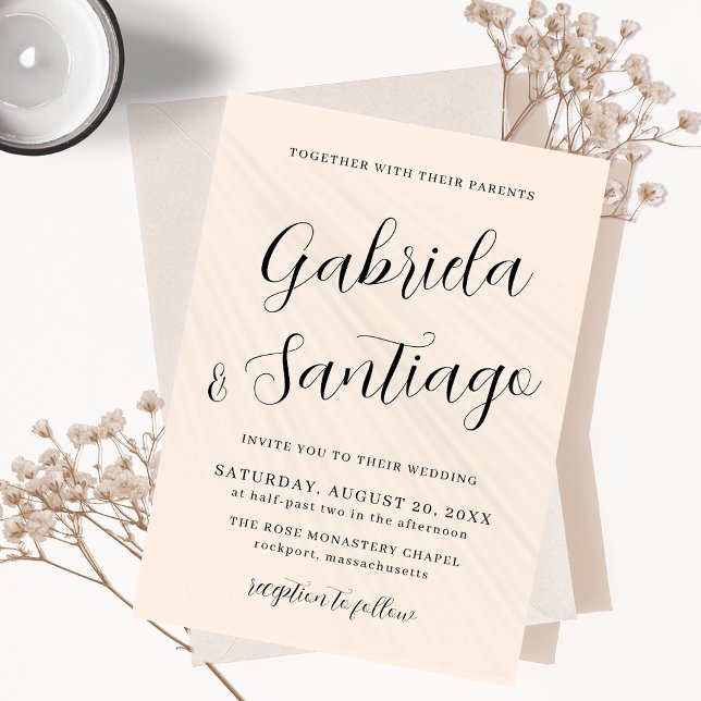 Invitation Mariage rose et blanc de script simple (Créateur téléchargé)
