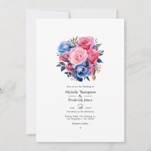 Invitation Mariage rose et bleu