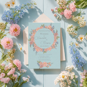 Invitation Mariage rose et bleu shabby chic floraux