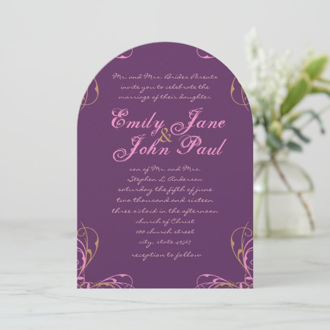 Invitation Mariage Rose et Violet  (Debout devant)