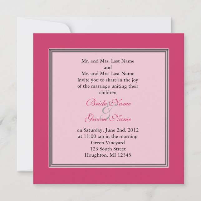Invitation Mariage rose éventail en bambou et soie chinois (Devant)