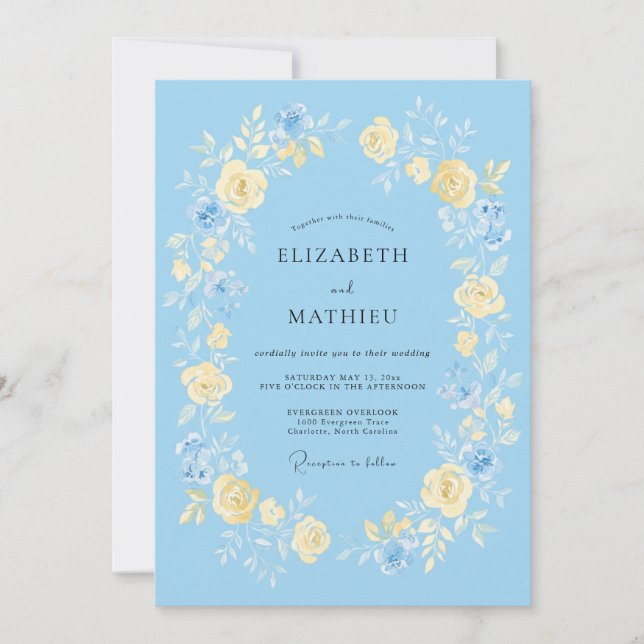 Invitation Mariage Rose Fantaisiste Azur (Devant)