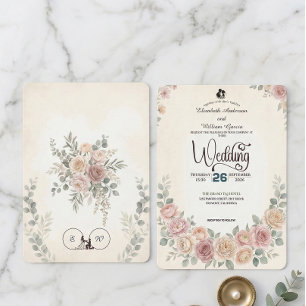 Invitation Mariage Rose Fardé Bohème Divin