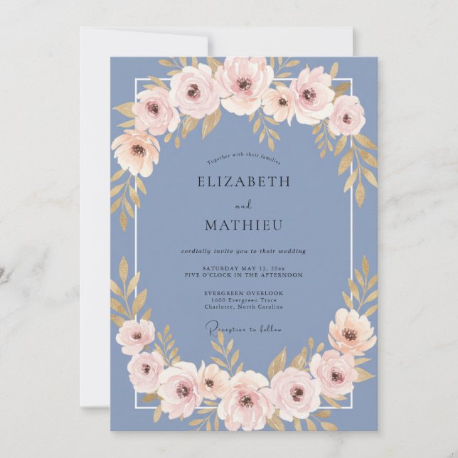Invitation Mariage Rose Fardée Ardoise (Devant)
