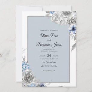 Invitation Mariage Rose Fardée Argent Ardoise
