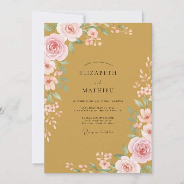 Invitation Mariage Rose Fardée Ocre (Devant)