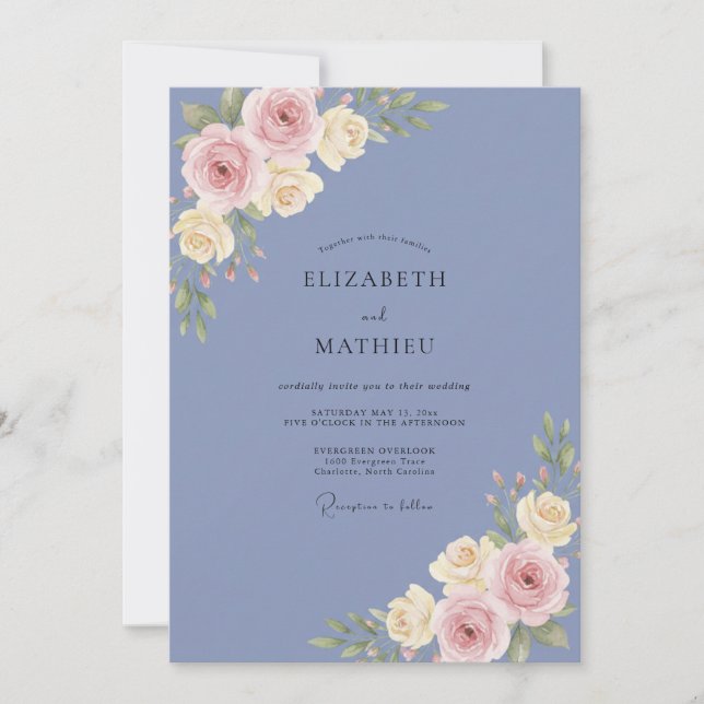 Invitation Mariage Rose Fardée Pervenche (Devant)