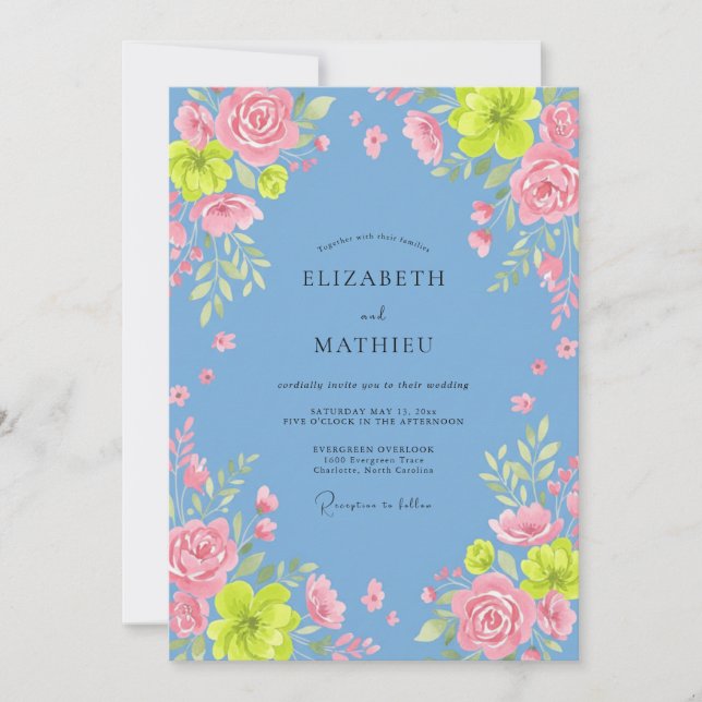 Invitation Mariage Rose Fleur de Maïs Rougeoyante (Devant)