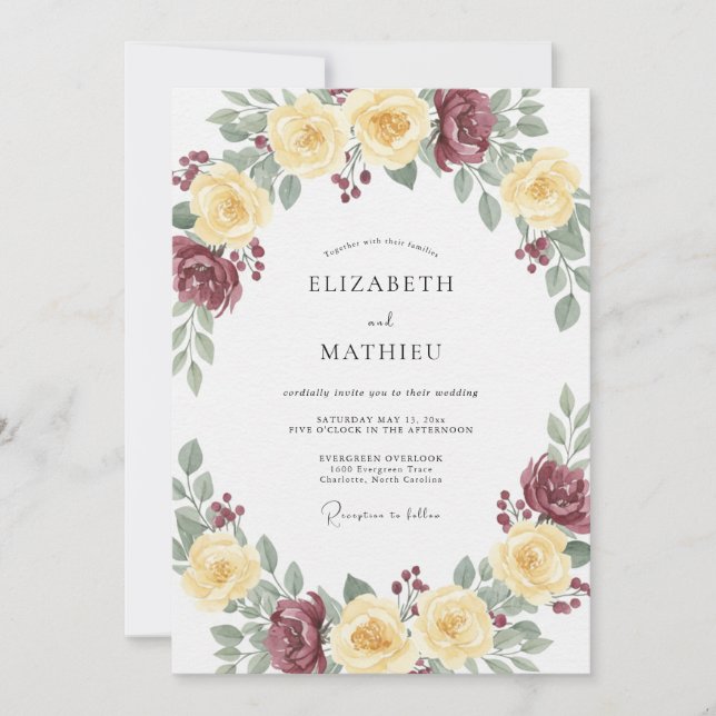 Invitation Mariage Rose Fleur de Prunier Beurre (Devant)