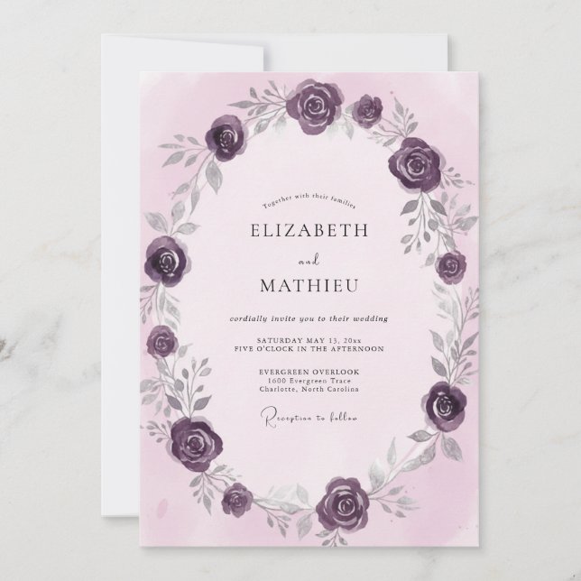 Invitation Mariage Rose Fleur de Prunier Profonde (Devant)