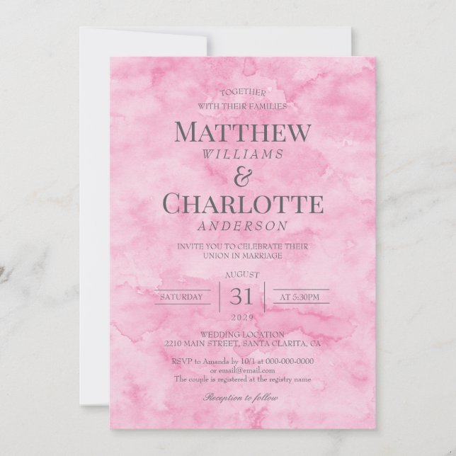 Invitation Mariage rose Fleur Élégant Classique (Devant)