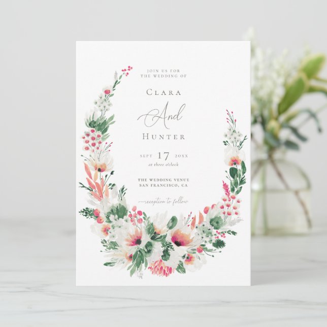 Invitation Mariage rose Fleur sauvage moderne (Debout devant)