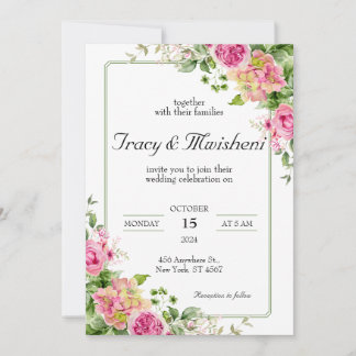 Invitation Mariage rose floral budget