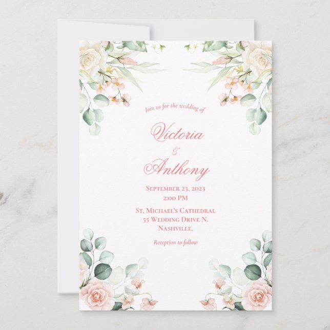 Invitation Mariage rose Floral Élégant Pink Script Mariage (Devant)