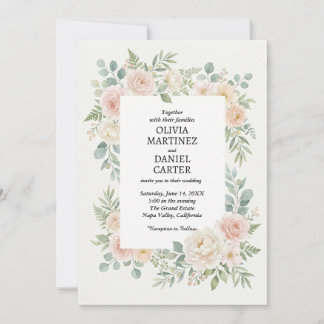 Invitation Mariage Rose Florale Rougeoyante et Eucalyptus