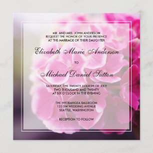 Invitation Mariage rose foncé d'hortensia