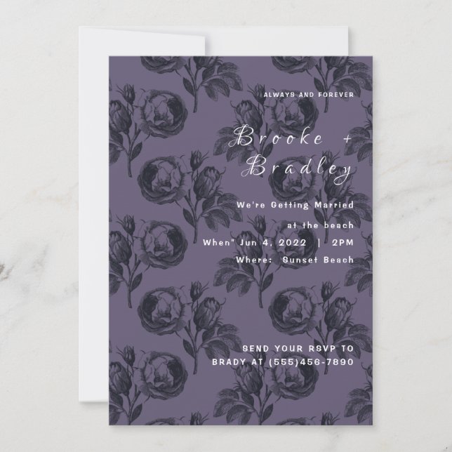 Invitation Mariage Rose Foncé Violet‑Gris (Devant)