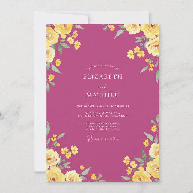 Invitation Mariage Rose Fuschsi Rose (Devant)