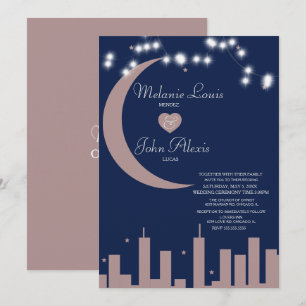 Invitation Mariage Rose Gênée Nuit Ciel de Nuit