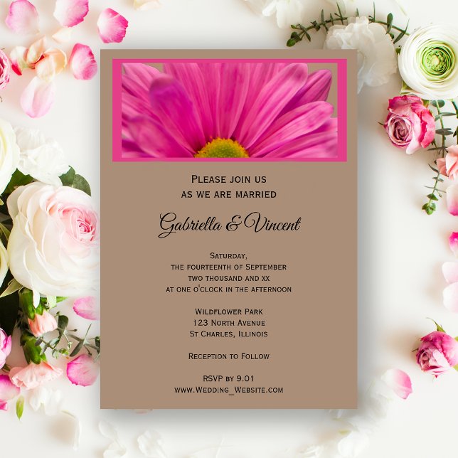 Invitation Mariage rose Gerber Daisy (Créateur téléchargé)