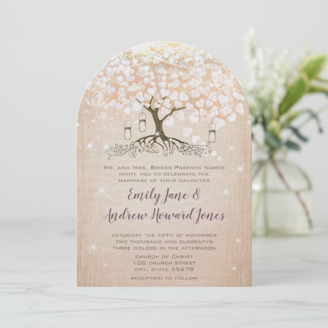 Invitation Mariage rose Gold Blush Pink Heart Tree (Debout devant)
