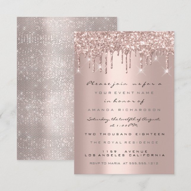 Invitation Mariage Rose Gold  Douche de Mariée 16 ans (Devant / Derrière)
