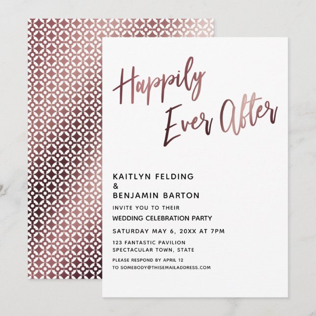 Invitation Mariage Rose Gold Happily Ever After Réception de  (Devant / Derrière)