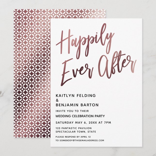Invitation Mariage Rose Gold Happily Ever After Réception de  (Devant / Derrière)