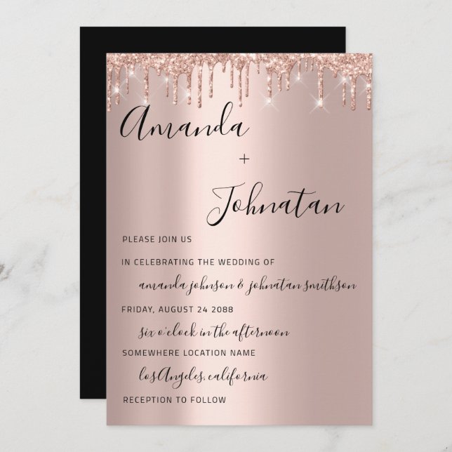 Invitation Mariage Rose Gold Lecteurs Monogramme noir blanc (Devant / Derrière)