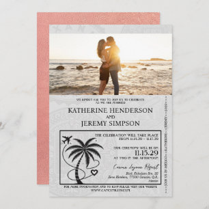 Invitation Mariage rose Gold Mexico Passport