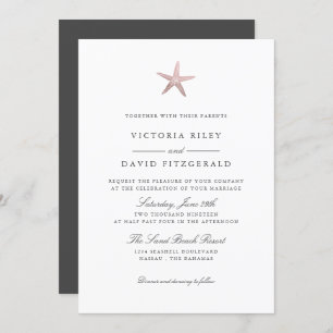 Invitation Mariage rose Gold Starfish Elegant Ocean Beach
