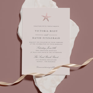 Invitation Mariage rose Gold Starfish Elegant Ocean Beach