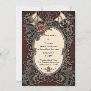 Invitation Mariage Rose Goth encadré rouge