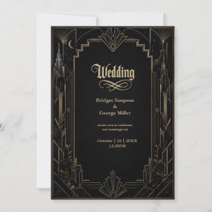 Invitation Mariage Rose Gothique Art Déco Skyline