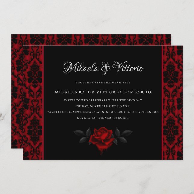 Invitation Mariage Rose gothique foncé (Devant / Derrière)